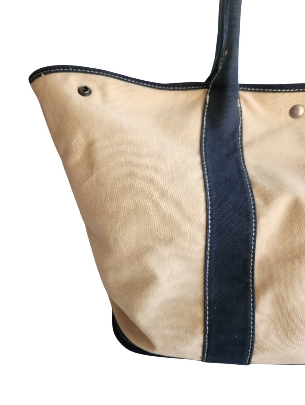 Vintage J. Crew Montauk Large Canvas Tote Natural Navy - Picture 2 of 16